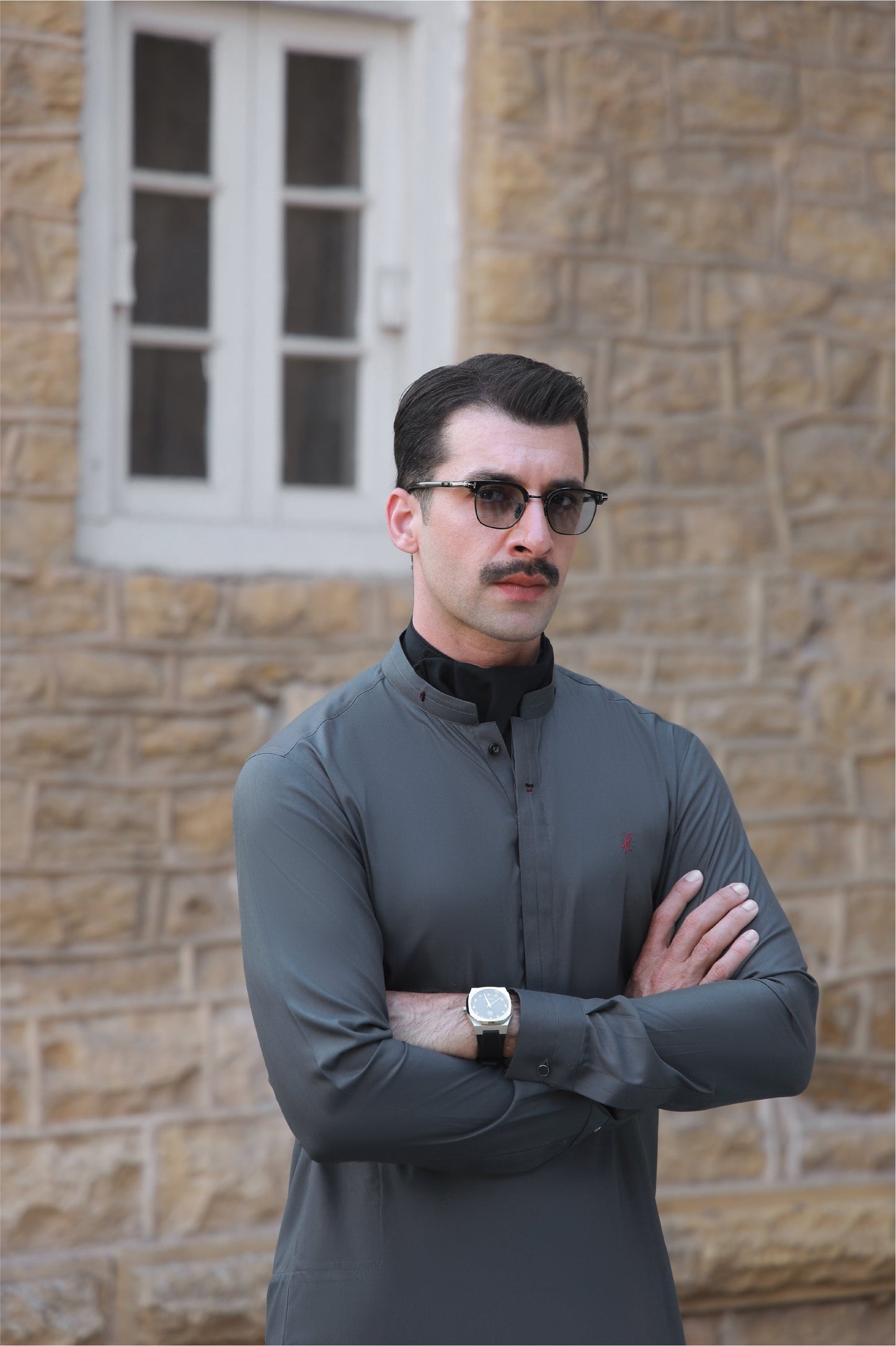 GREY TWO TONE WASH N WEAR SHALWAR KAMEEZ