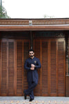 NAVY BLUE SELF TEXTURE WASH N WEAR KURTA PAJAMA