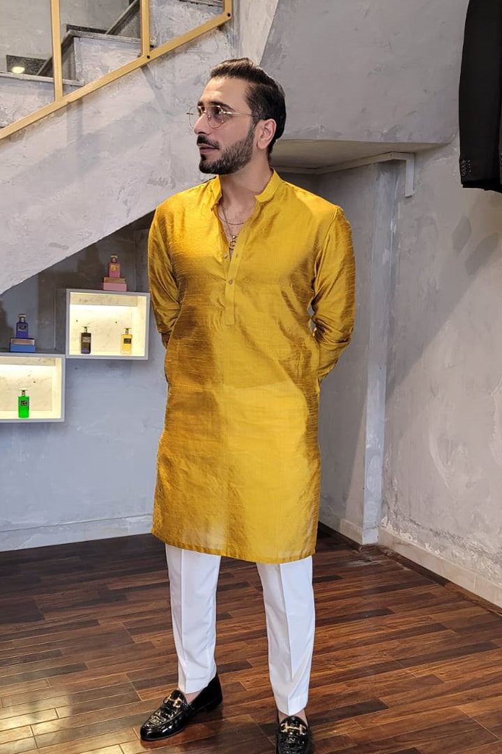 Mustard Yellow Silk Kurta Pajama