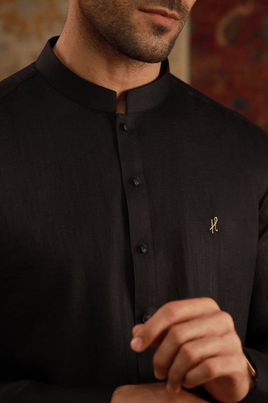 BLACK LINEN KURTA PAJAMA
