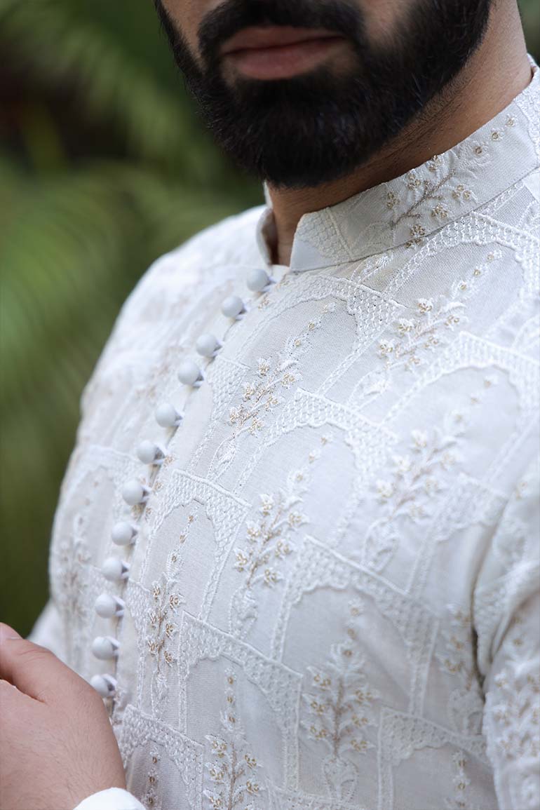 -SHAHKAAR- WHITE & GOLD KURTA PAJAMA