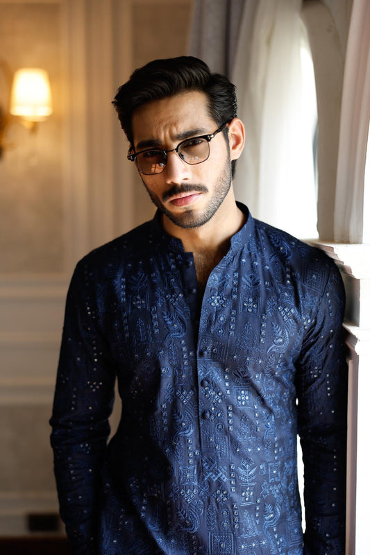 -SHAHKAAR- BLUE KURTA PAJAMA