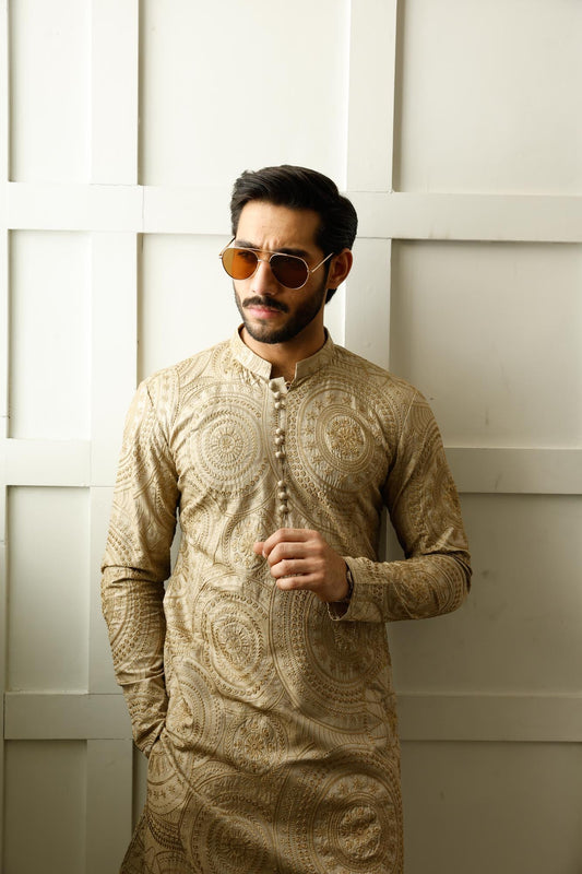 -SHAHKAAR- CHAMPAGNE KURTA PAJAMA