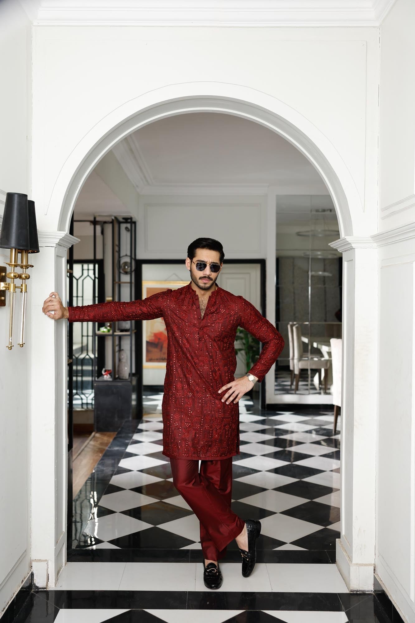 -SHAHKAAR- MAROON KURTA PAJAMA