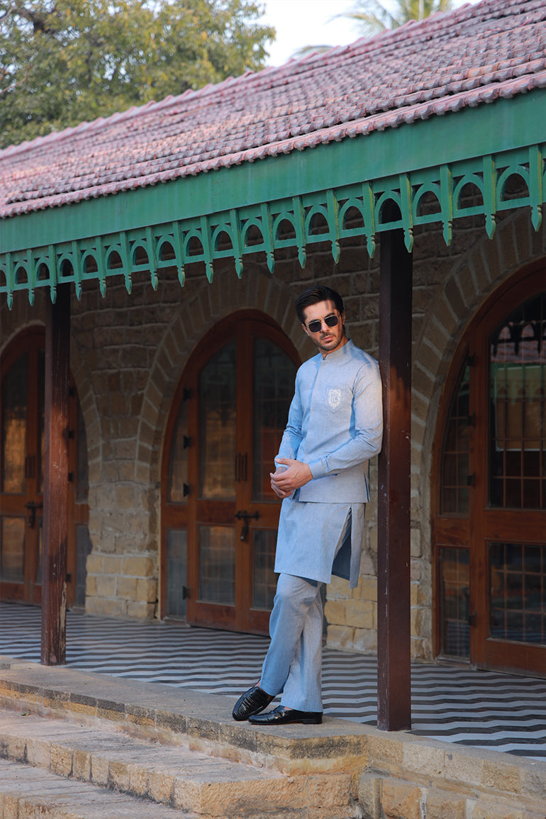 LIGHT BLUE LINEN KURTA PAJAMA