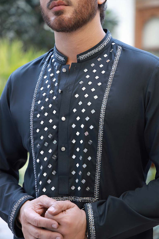 GREY HAND EMBROIDERY KURTA PAJAMA