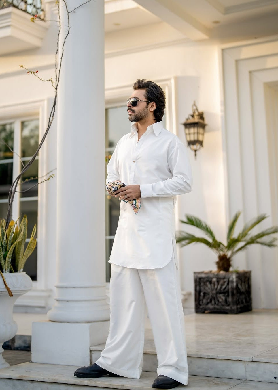 White Kurta Farshi Shalwar - Farhan Saeed