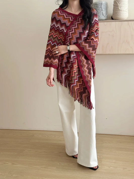 Kai Zig Zag Chevron Knitted Cape