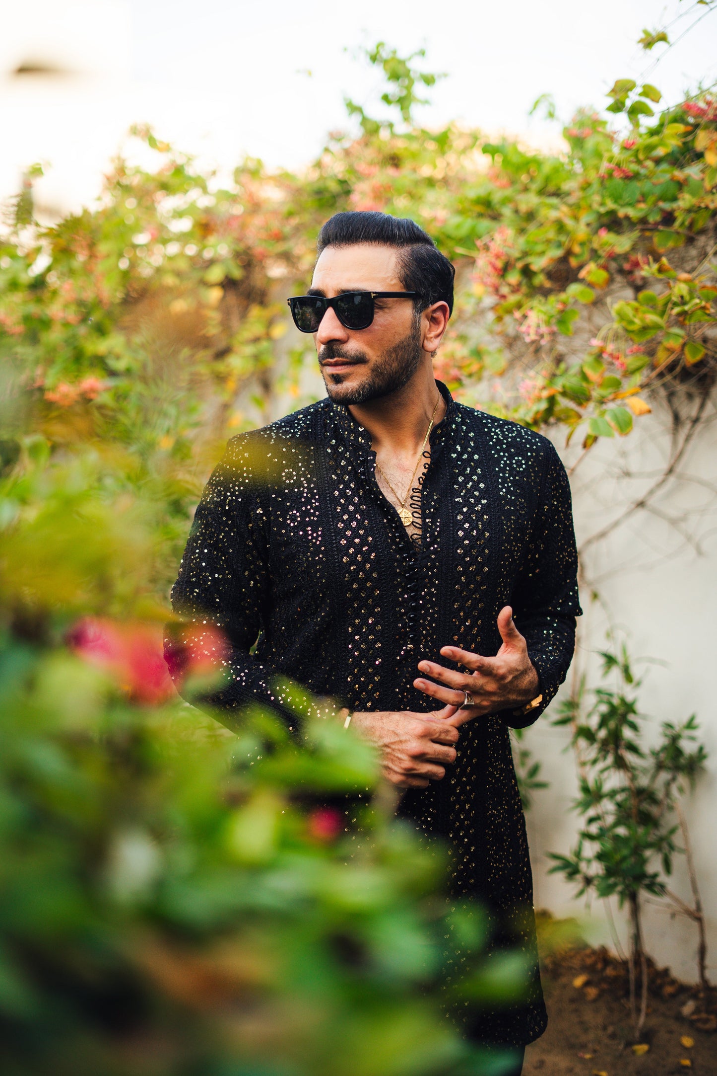 Black Sequence Embossed Kurta Shalwar