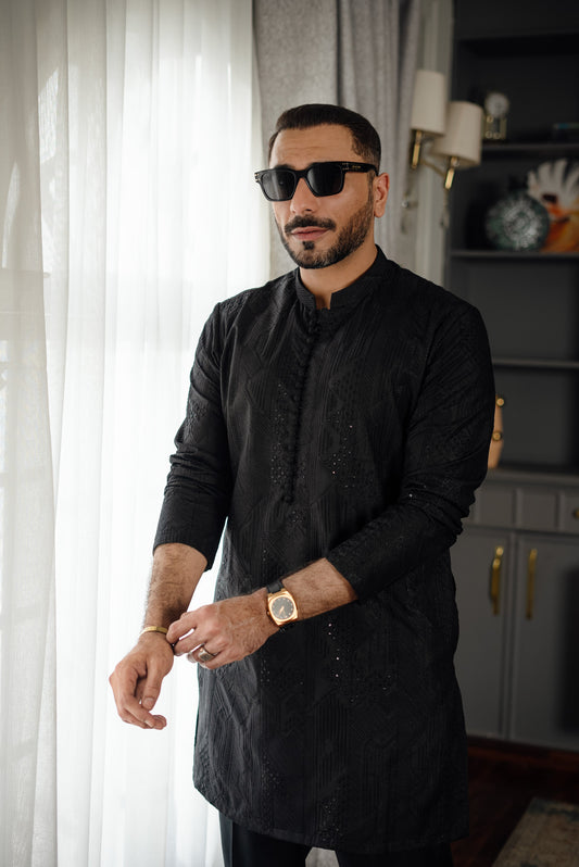 -SHAHKAAR- BLACK KURTA PAJAMA