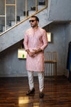 Tea Pink Embossed Mirror Work Kurta