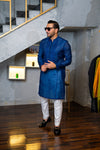 Blue Embossed Mirror Work Kurta Pajama