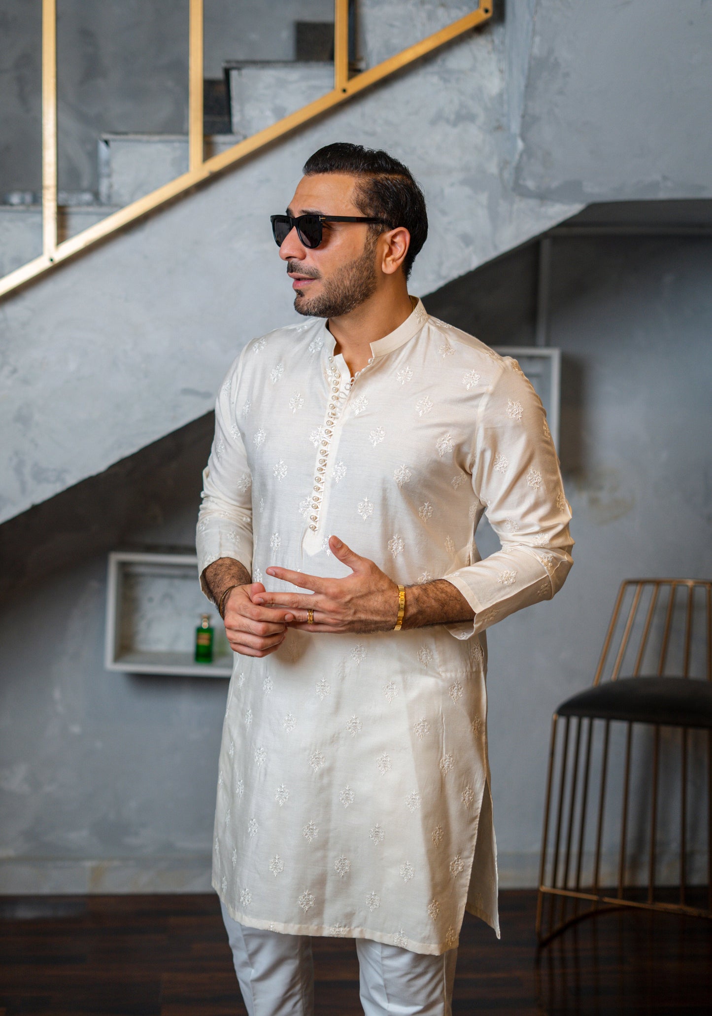 Ivory Embossed Kurta Pajama