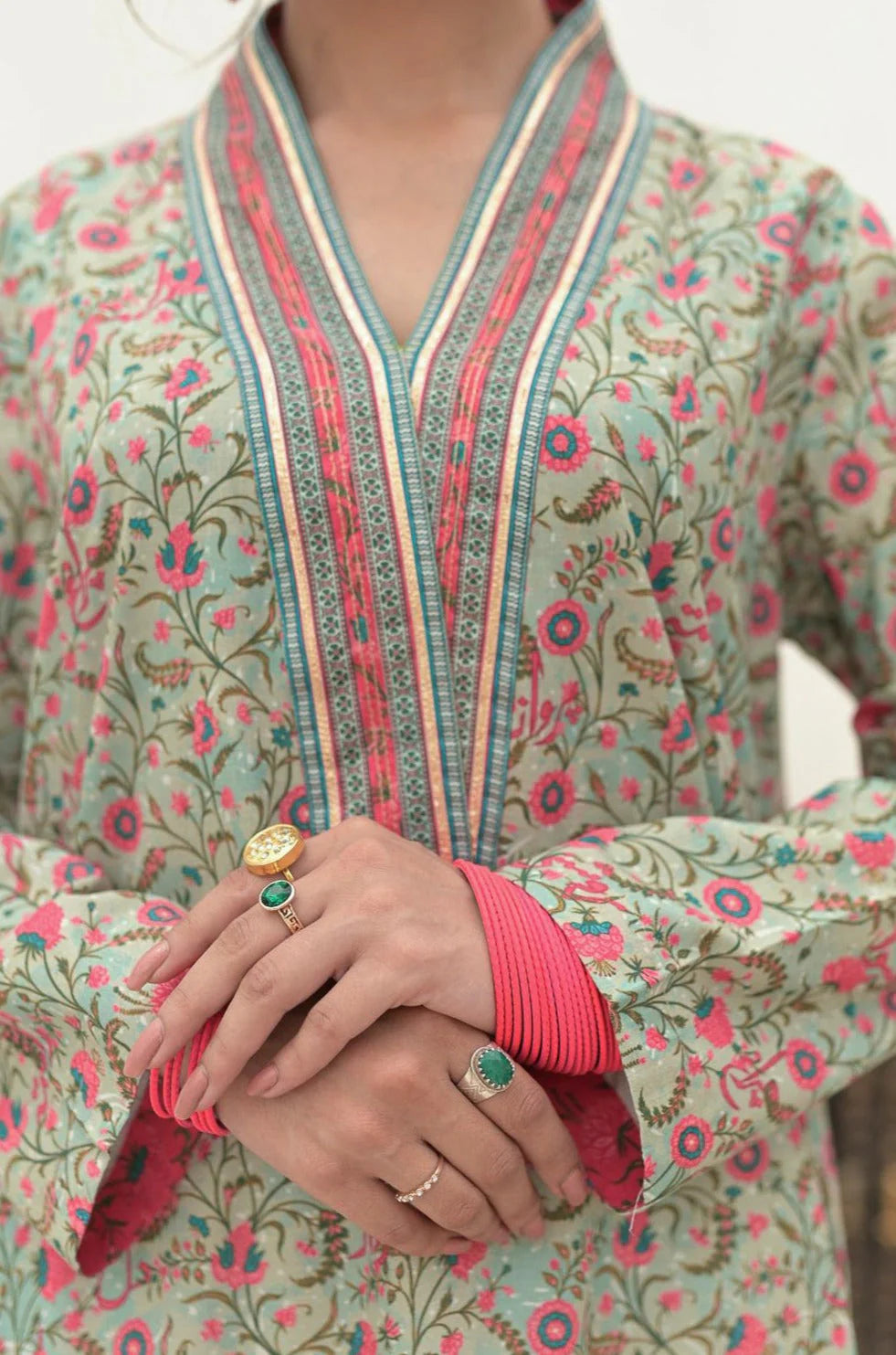 Roshni Kurta - Mint & Pink