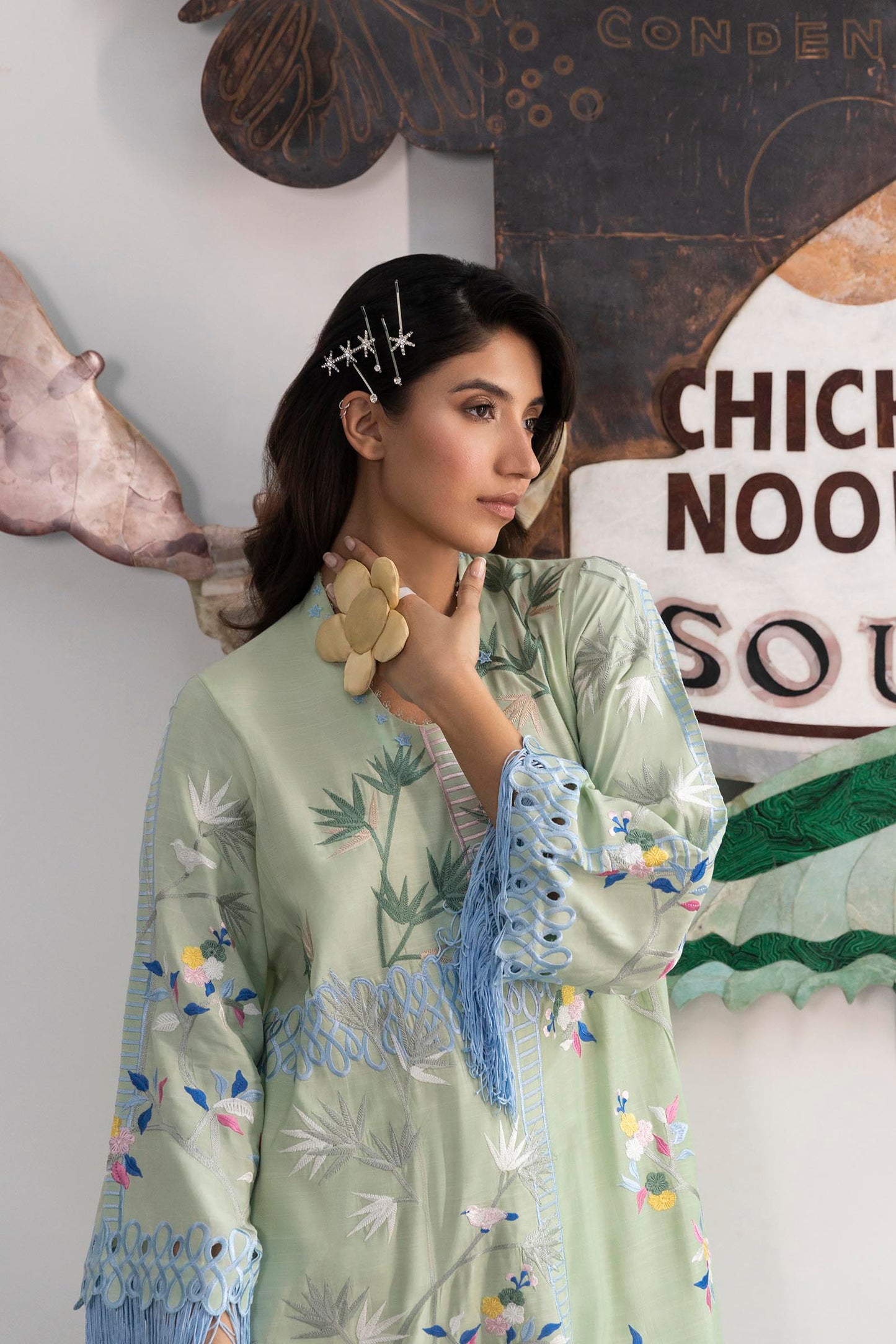 Stitched Embroidered Raw Silk Shirt + Trouser