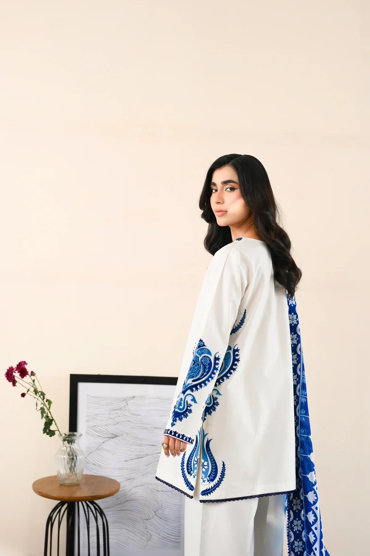 Ramadan Ready to Wear '26 - WHITE & BLUE LUXURY EMBROIDERED LAWN 3PCS SET (NPA3-26412)