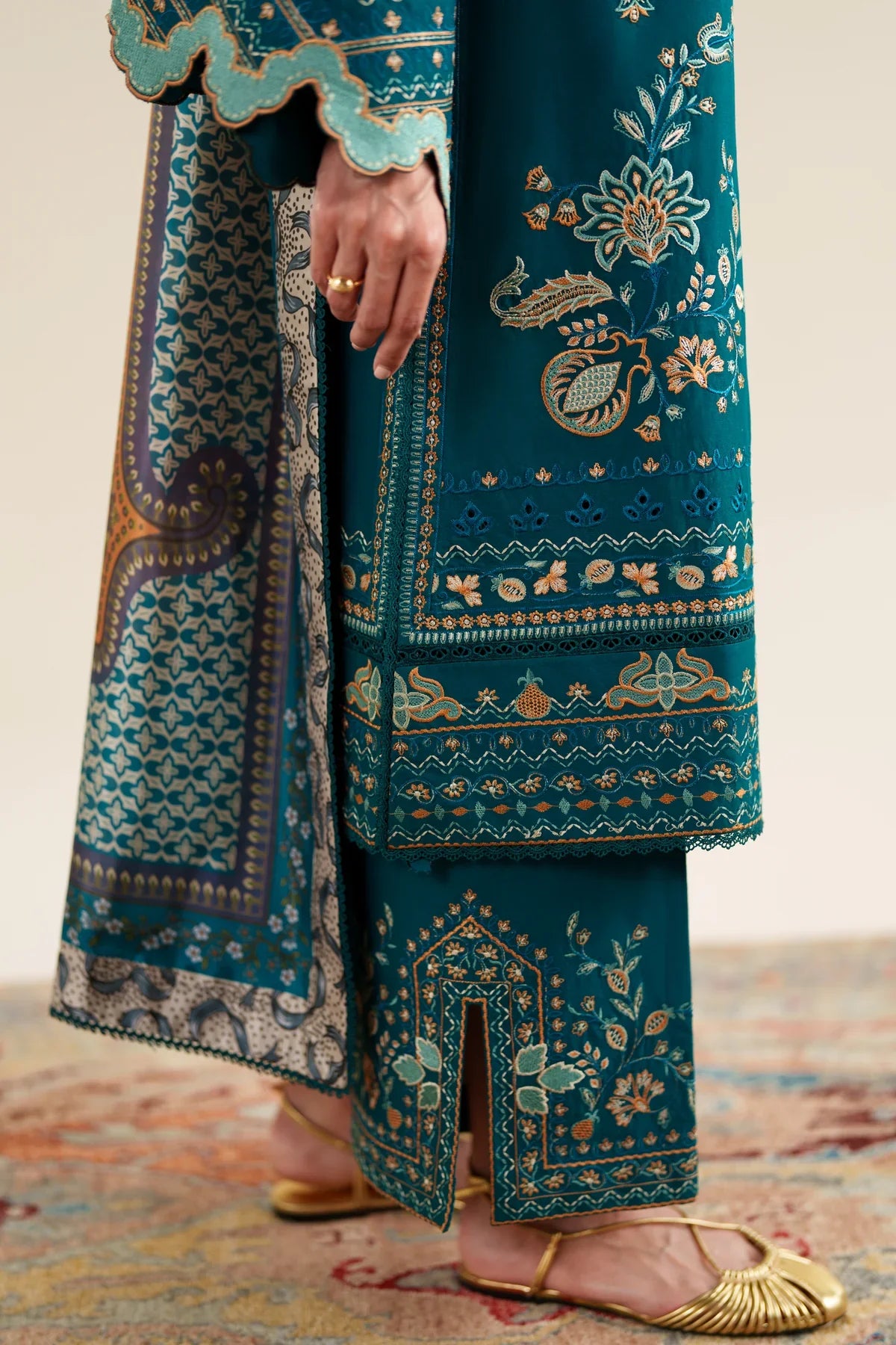 Ready To Wear SS '26 - RICH TEAL LUXURY EMBROIDERED 3PCS SET | NPA3-26421