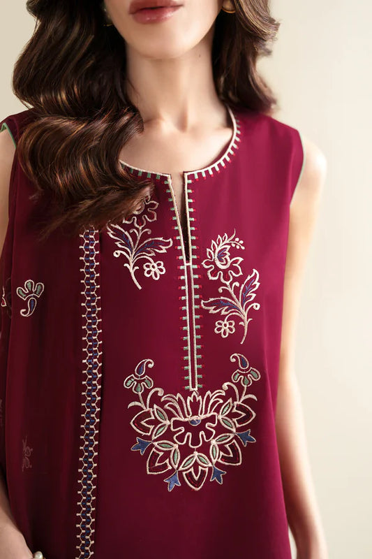 Ready To Wear SS '26 - DEEP BURGUNDY LUXURY EMBROIDERED 3PCS SET | NPA3-26420