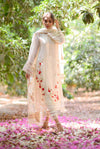 Luxury Pret- Long Embroidered Silk Karandi Kurta With Block Print Dupatta