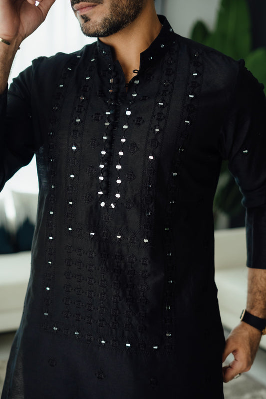 Black Mirror Embossed Kurta Pajama