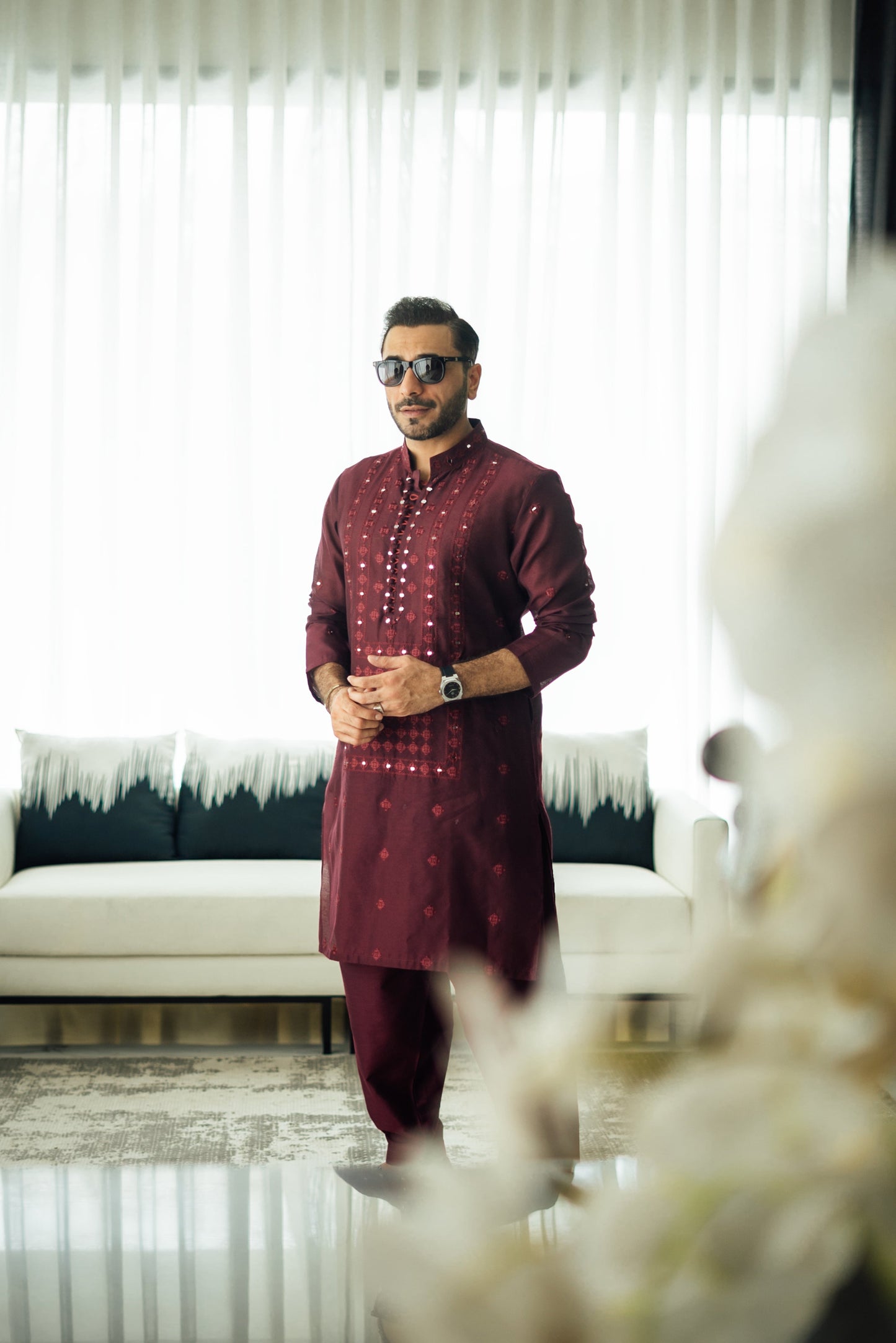 Maroon Mirror Embossed Kurta Shalwar
