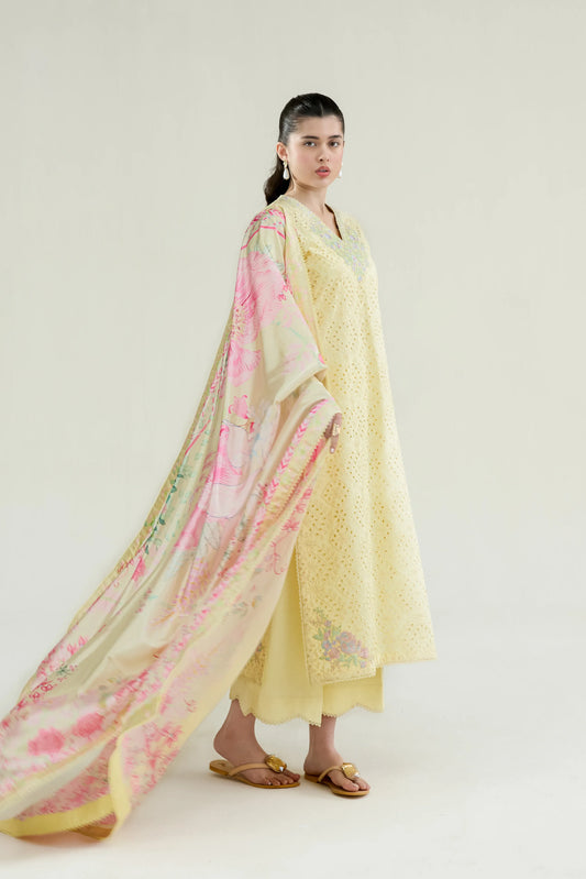 Ramadan Ready to Wear '26 - BUTTER YELLOW LUXURY EMBROIDERED LAWN 3PCS SET (NPA3-26403)