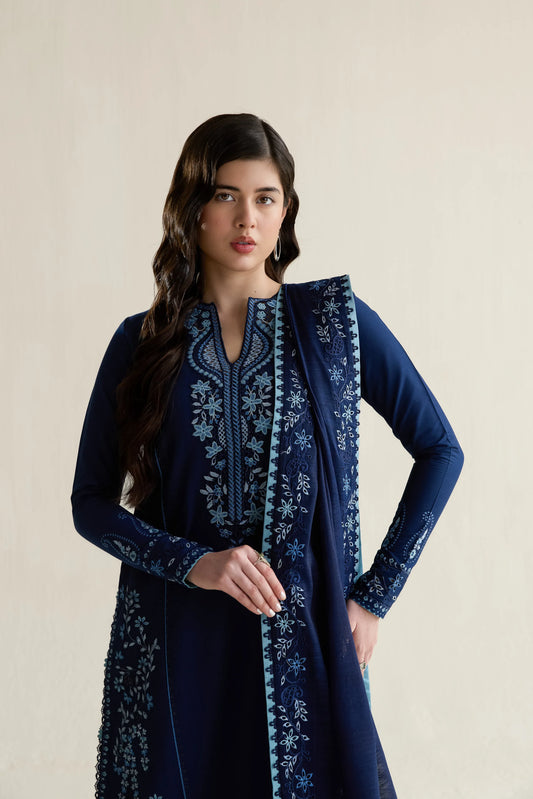 Ramadan Ready to Wear '26 - DEEP NAVY BLUE LUXURY EMBROIDERED 3PCS SET (NPA3-26407)