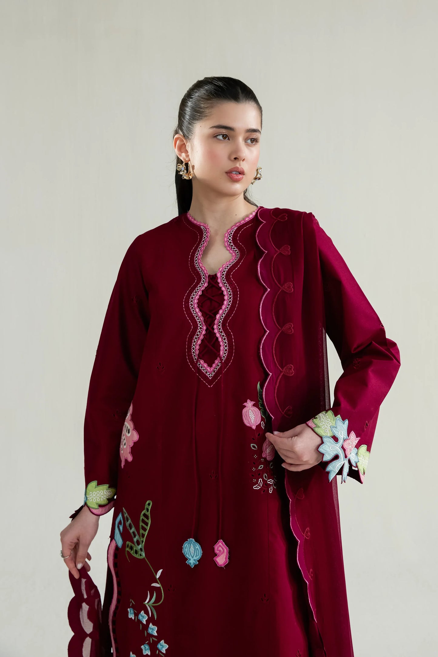 Ramadan Ready to Wear '26 - MAROON (LASER) LUXURY EMBROIDERED LAWN 3PCS SET (NPA3-26409)