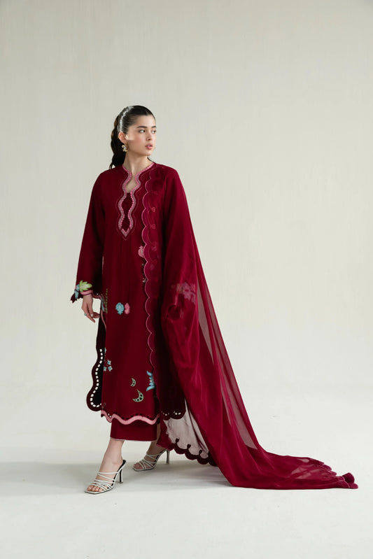 Ramadan Ready to Wear '26 - MAROON (LASER) LUXURY EMBROIDERED LAWN 3PCS SET (NPA3-26409)