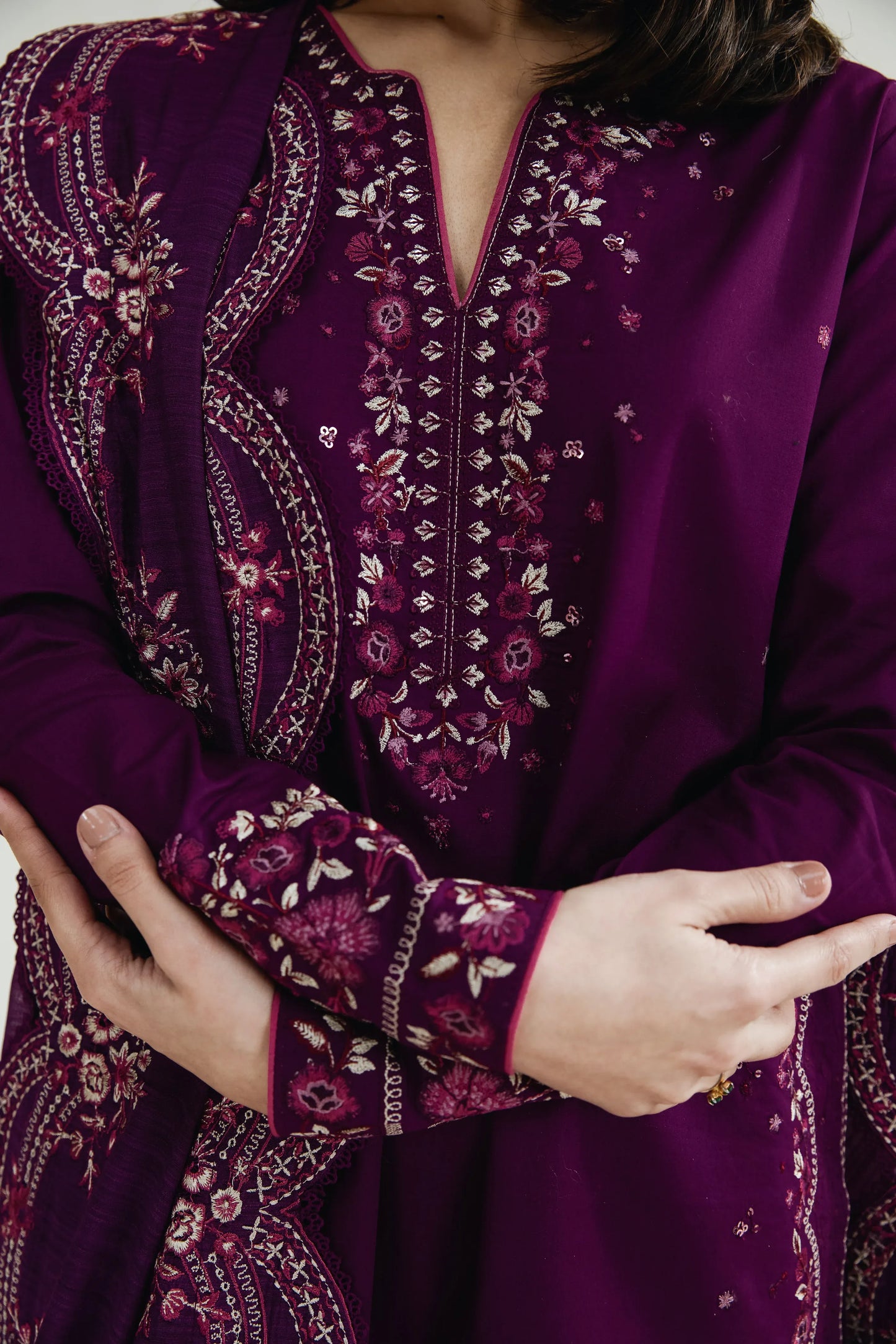 Ramadan Ready to Wear '26 - DEEP PLUM LUXURY EMBROIDERED LAWN 3PCS SET (NPA3-26410)