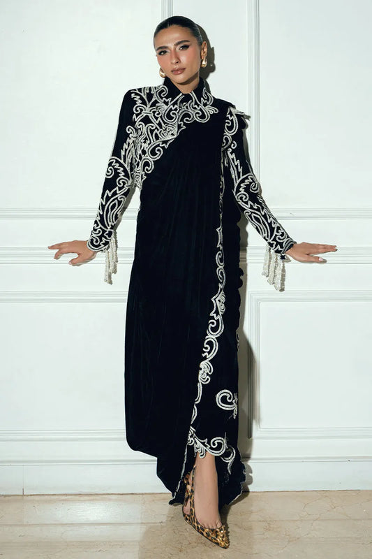 Sila | Black Velvet Saree with Aari Work | Nainpreet