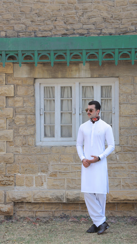 WHITE EGYPTIAN COTTON SHALWAR KAMEEZ