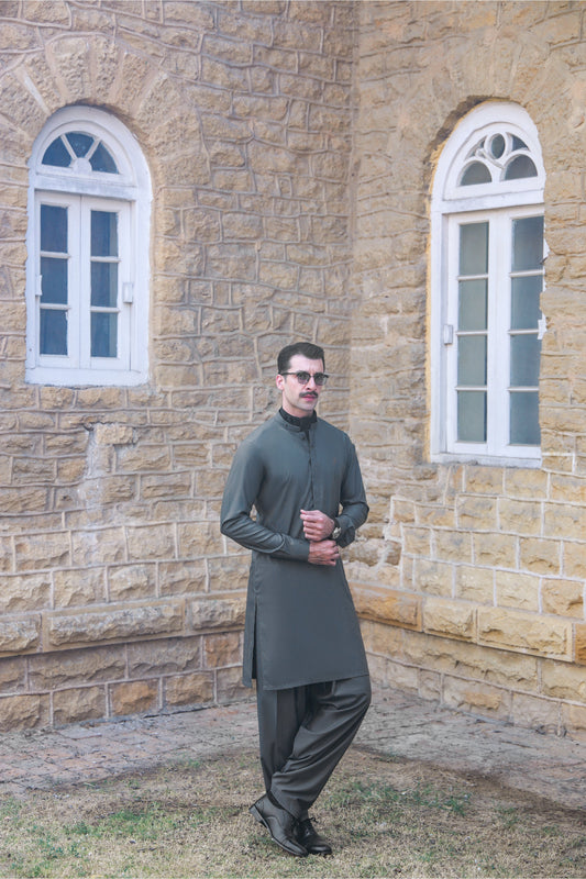 GREY TWO TONE WASH N WEAR SHALWAR KAMEEZ