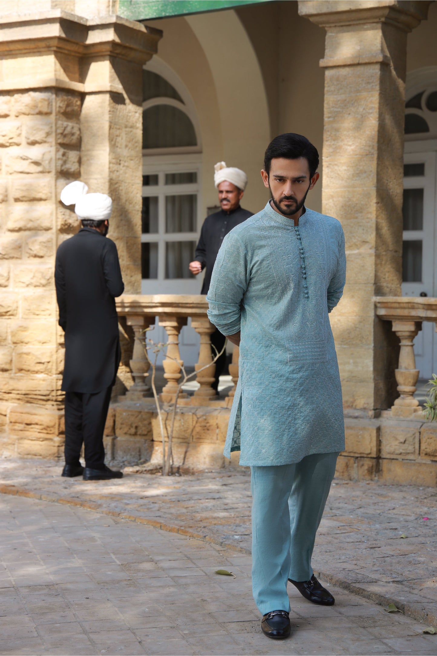 -AZAN- MINT BLUE KURTA PAJAMA