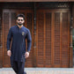 NAVY BLUE SELF TEXTURE WASH N WEAR KURTA PAJAMA