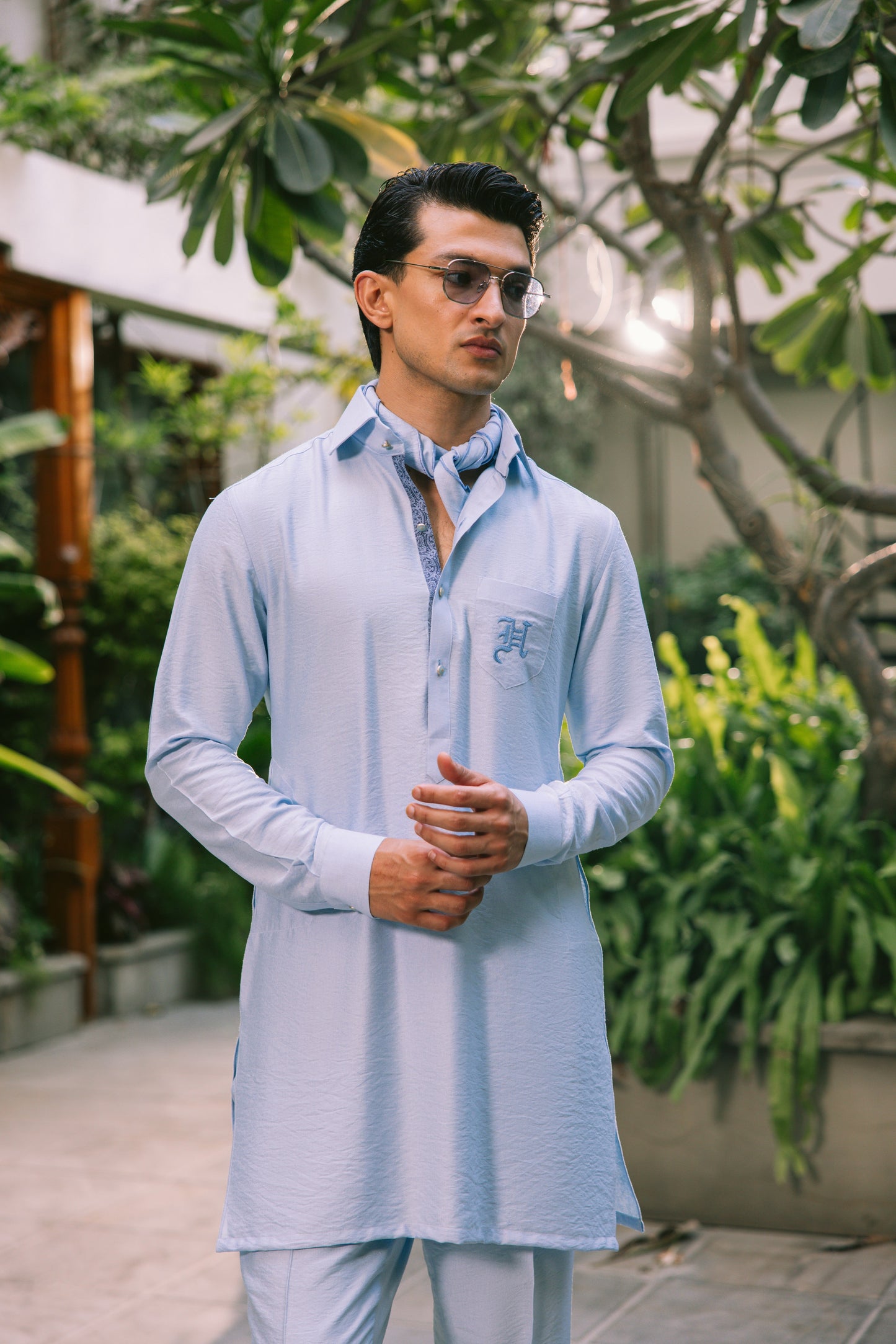 MINT BLUE LINEN KURTA PAJAMA
