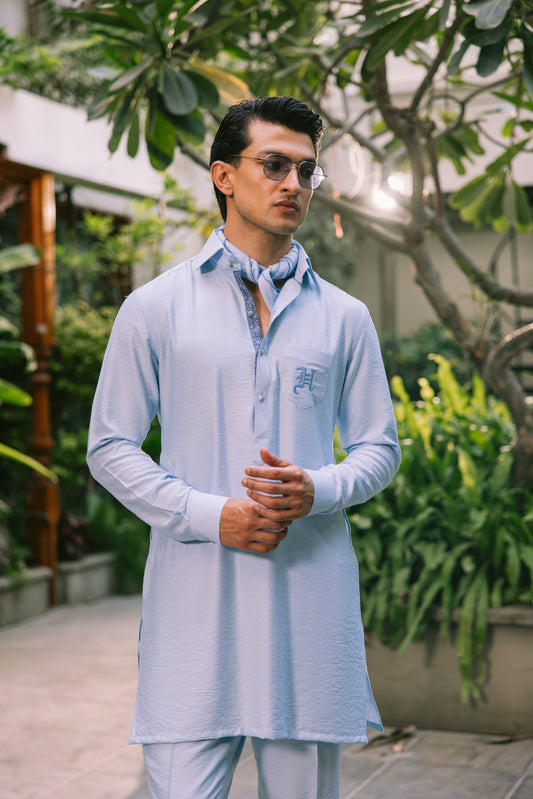 MINT BLUE LINEN KURTA PAJAMA