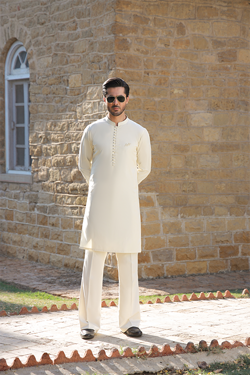 CREAM WASH N WEAR KURTA PAJAMA