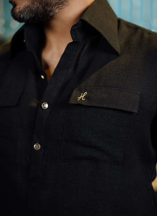 BLACK LINEN FARSHI KURTA SHALWAR