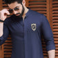 NAVY BLUE SELF TEXTURE WASH N WEAR KURTA PAJAMA