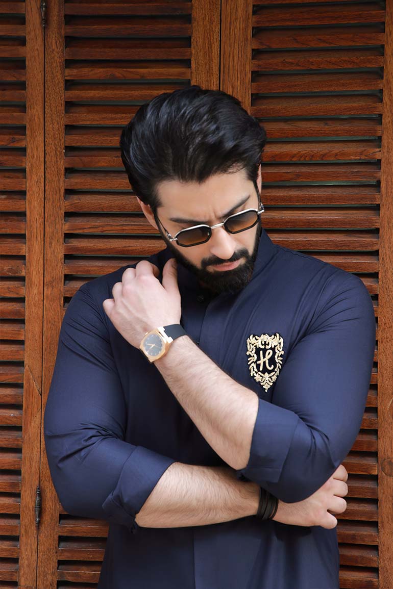 NAVY BLUE SELF TEXTURE WASH N WEAR KURTA PAJAMA
