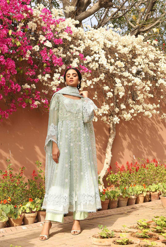 Luxury Pret - Panelled Peshwas With An Embroidered Yoke And Lace Seperated Panels Paired With A Block Printed Dupatta
