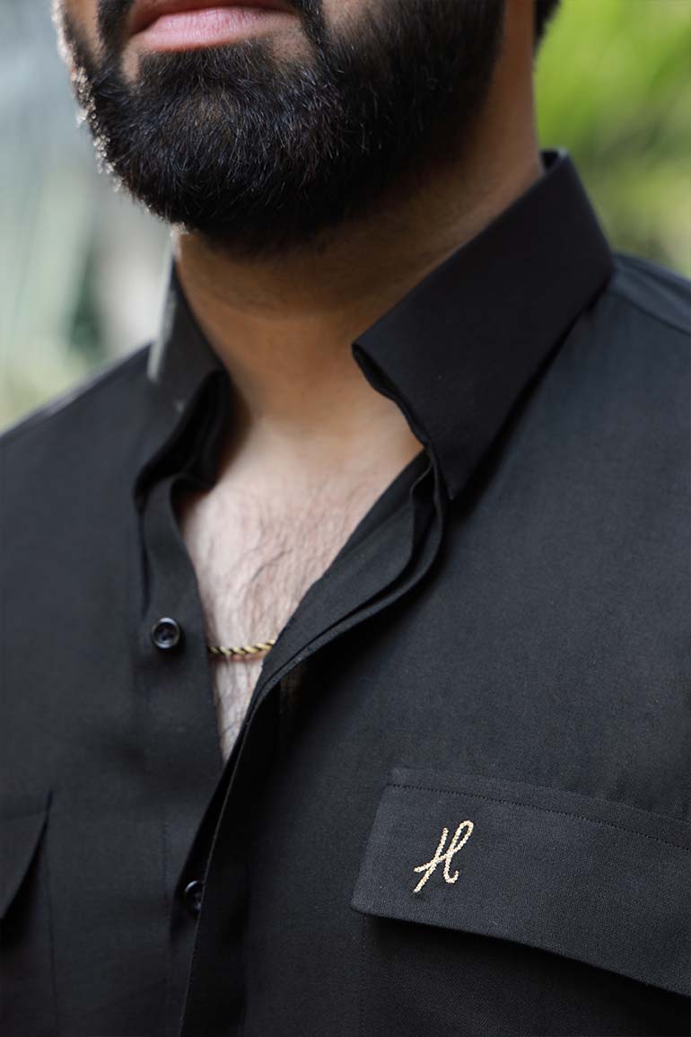 BLACK LINEN KURTA PAJAMA