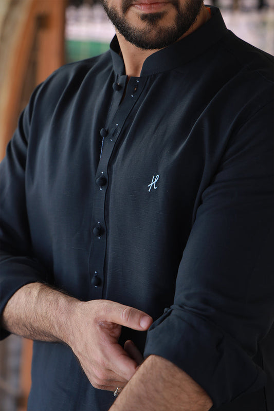 NAVY BLUE LINEN KURTA PAJAMA