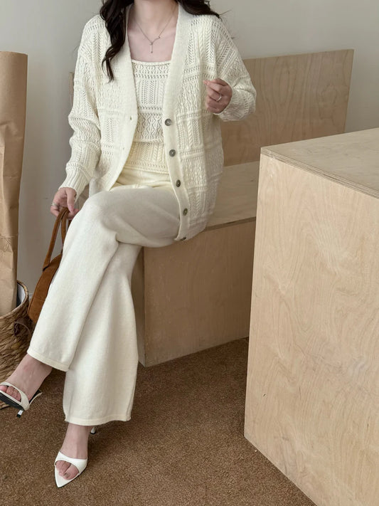 Tina White Detail Three Piece Knit Suit