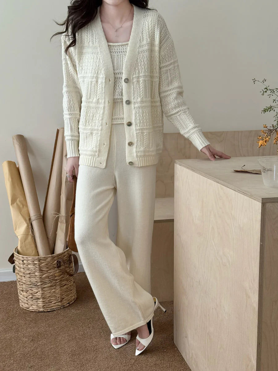 Tina White Detail Three Piece Knit Suit