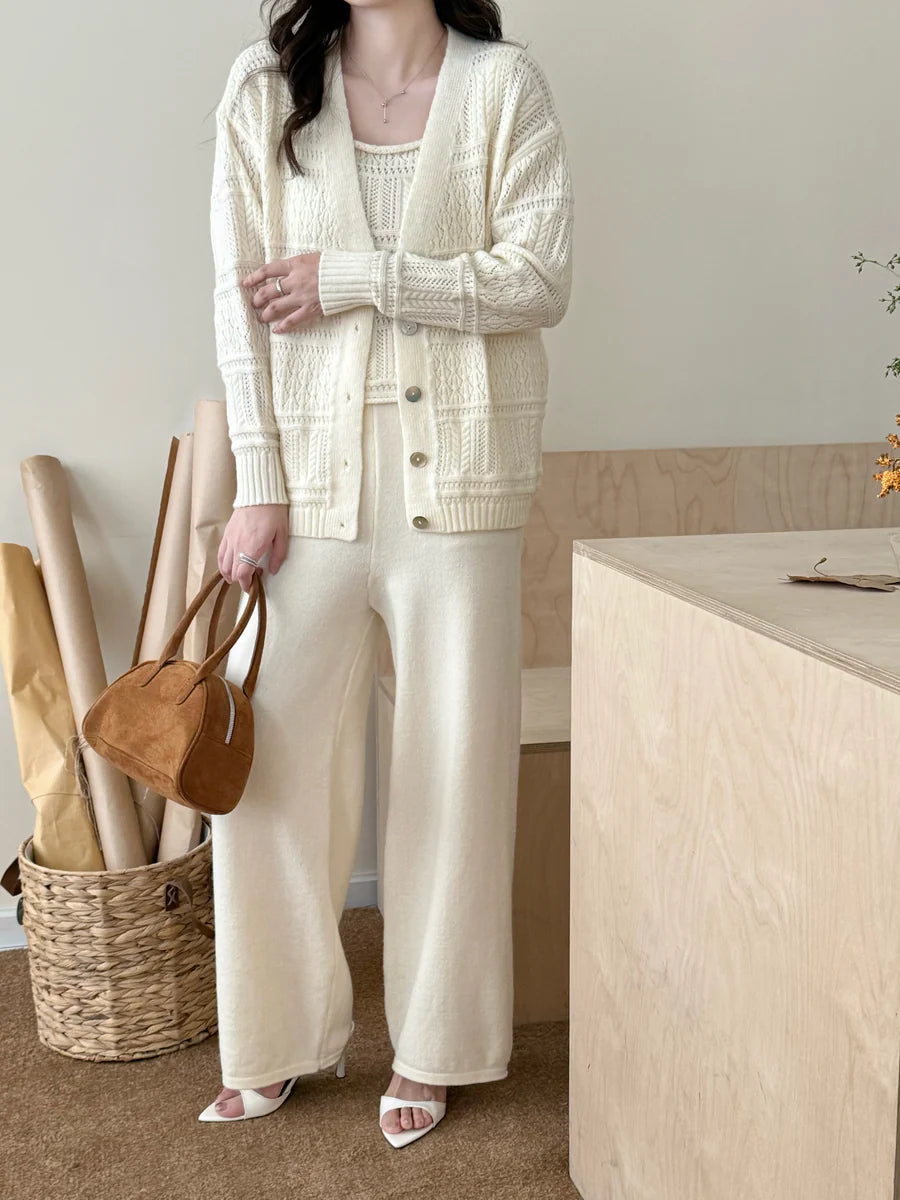 Tina White Detail Three Piece Knit Suit