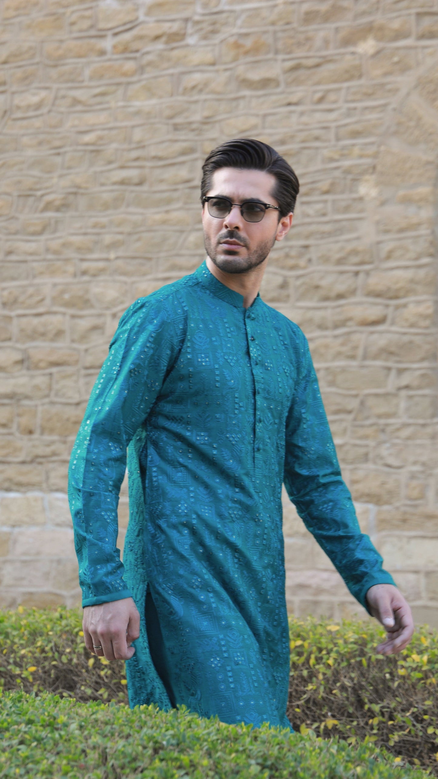 -SHAHKAAR- TEAL GREEN KURTA PAJAMA