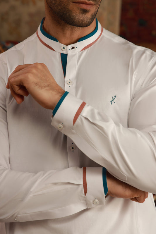 WHITE COTTON STRETCHABLE KURTA PAJAMA
