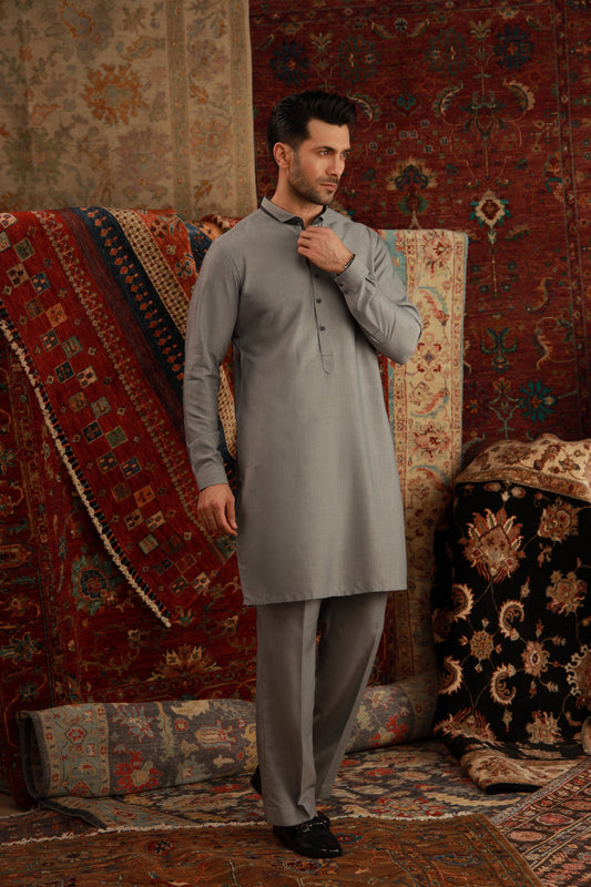 LIGHT GREY SELF WASH N WEAR KURTA PAJAMA